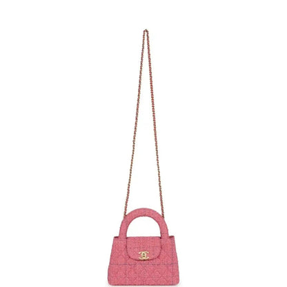 Chanel Small Kelly Shopper Bag in Pink Tweed Brushed Gold - NEESTRA