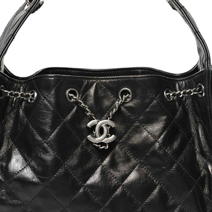 Chanel Small Quilted Shiny Crumpled Calfskin 25 Handbag Black - NEESTRA
