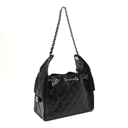 Chanel Small Quilted Shiny Crumpled Calfskin 25 Handbag Black - NEESTRA