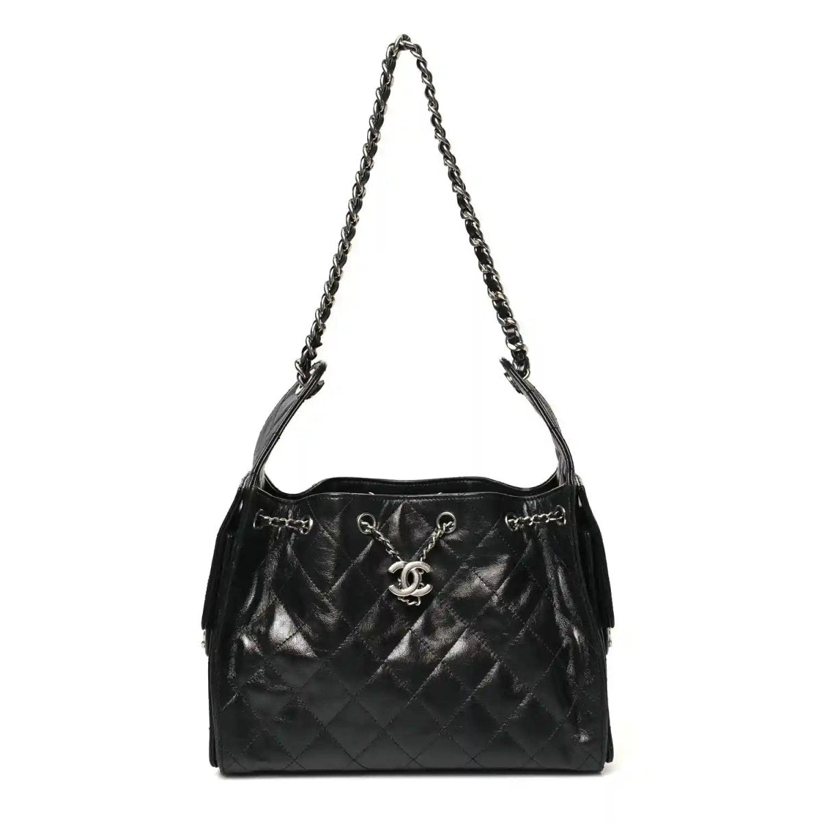 Chanel Small Quilted Shiny Crumpled Calfskin 25 Handbag Black - NEESTRA
