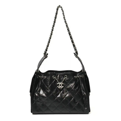 Chanel Small Quilted Shiny Crumpled Calfskin 25 Handbag Black - NEESTRA