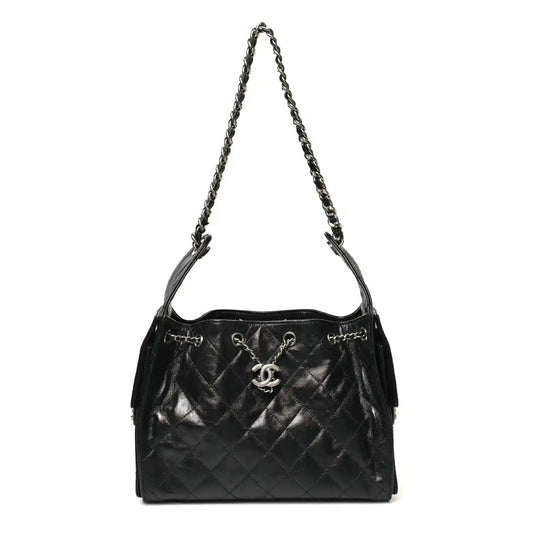 Chanel Small Quilted Shiny Crumpled Calfskin 25 Handbag Black - NEESTRA