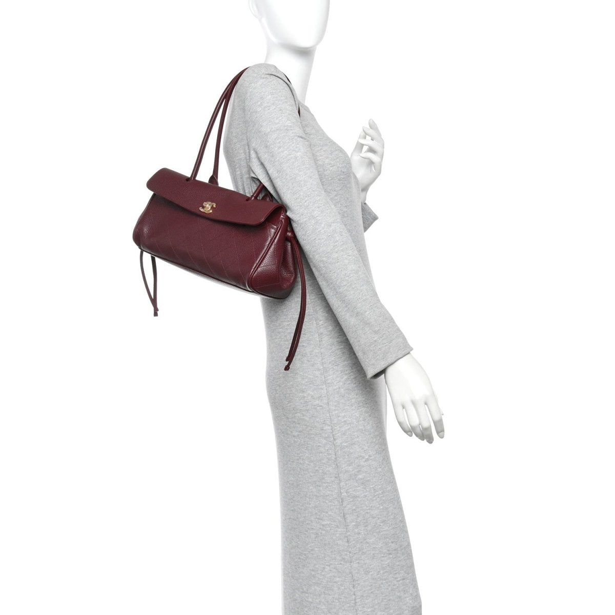Chanel Urban Essentials Grained Calfskin Stitched Small Shopping Bag Burgundy - NEESTRA