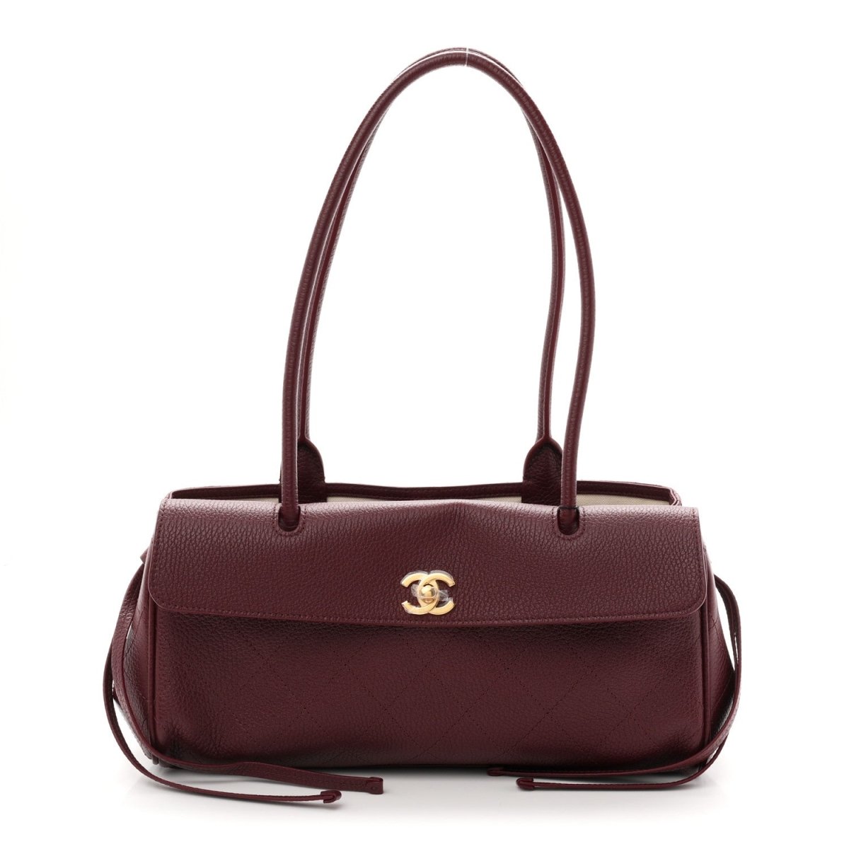 Chanel Urban Essentials Grained Calfskin Stitched Small Shopping Bag Burgundy - NEESTRA