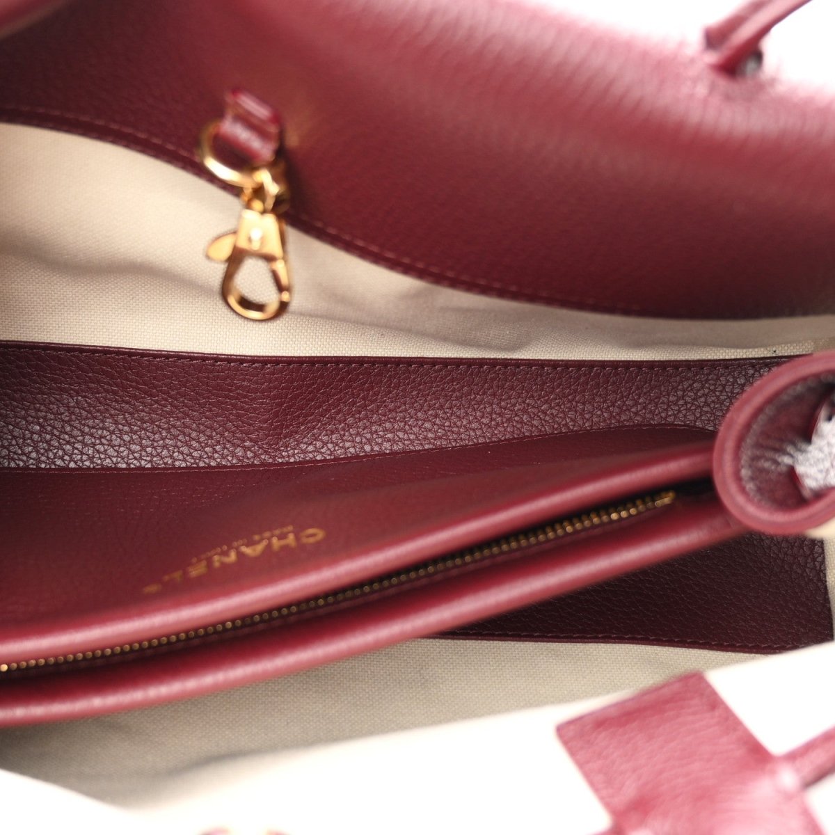 Chanel Urban Essentials Grained Calfskin Stitched Small Shopping Bag Burgundy - NEESTRA