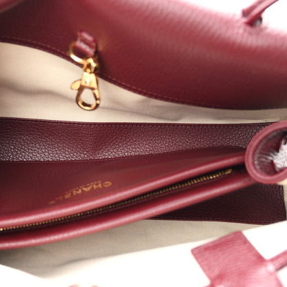 Chanel Urban Essentials Grained Calfskin Stitched Small Shopping Bag Burgundy - NEESTRA