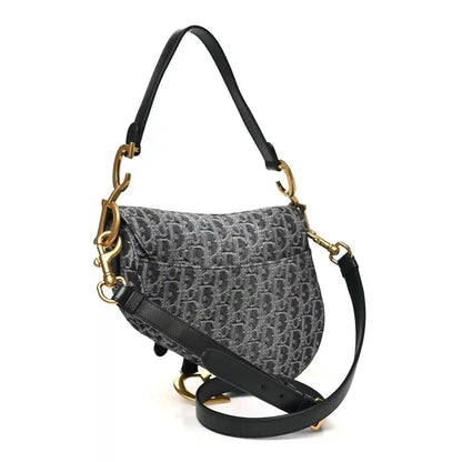 Christian Dior Denim Oblique Jacquard Saddle Bag in Black - NEESTRA