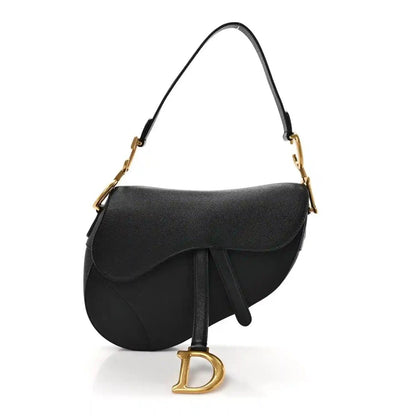 Christian Dior Grained Calfskin Leather Saddle Bag In Black - NEESTRA