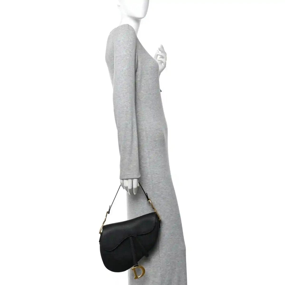 Christian Dior Grained Calfskin Leather Saddle Bag in Black - NEESTRA