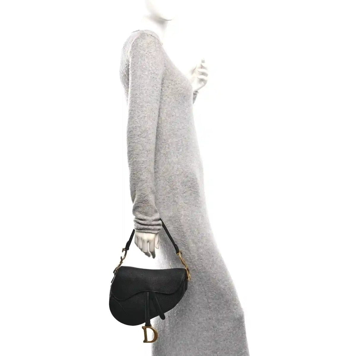 Christian Dior Grained Calfskin Leather Saddle Bag In Black - NEESTRA
