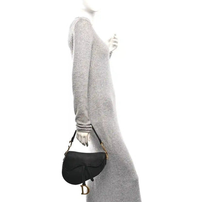 Christian Dior Grained Calfskin Leather Saddle Bag In Black - NEESTRA