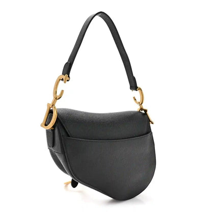 Christian Dior Grained Calfskin Leather Saddle Bag In Black - NEESTRA