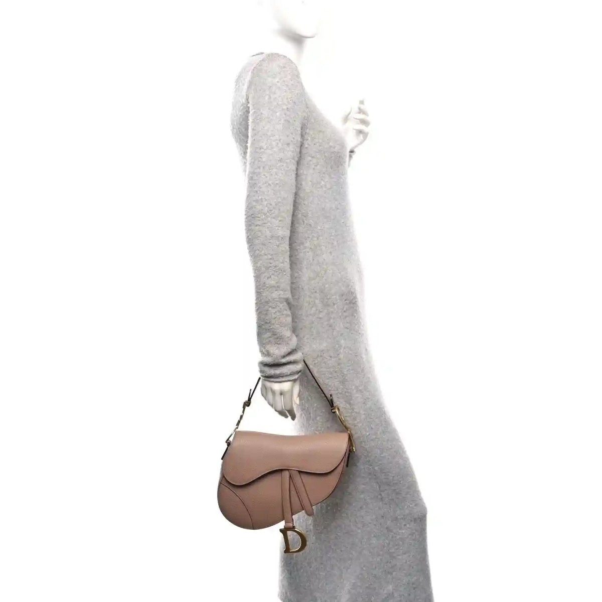 Christian Dior Grained Calfskin Saddle Bag in Fard Light Pink - NEESTRA