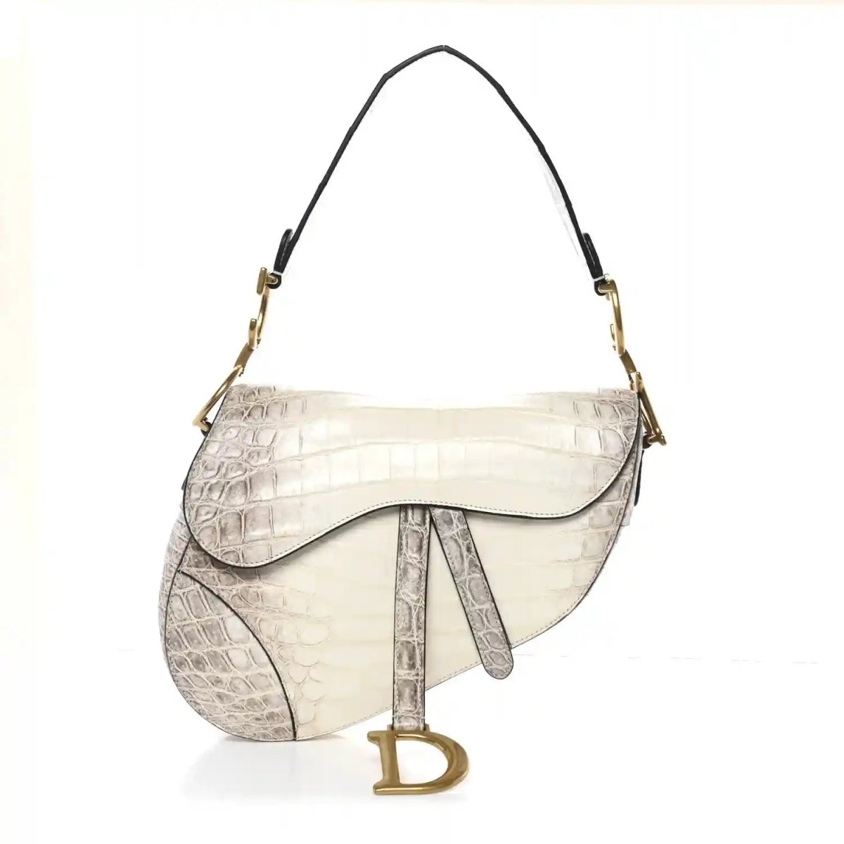 Christian Dior Niloticus Crocodile Himalaya Saddle Bag Latte White - NEESTRA