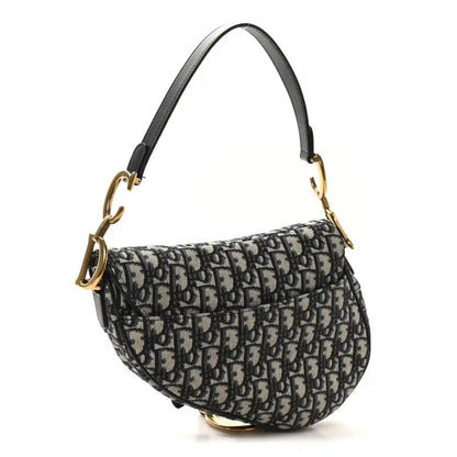 Christian Dior Oblique Monogram Canvas Saddle Shoulder Bag Blue - NEESTRA