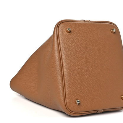 Clemence Calfskin Leather Picotin Lock 22 MM Tote Gold - NEESTRA