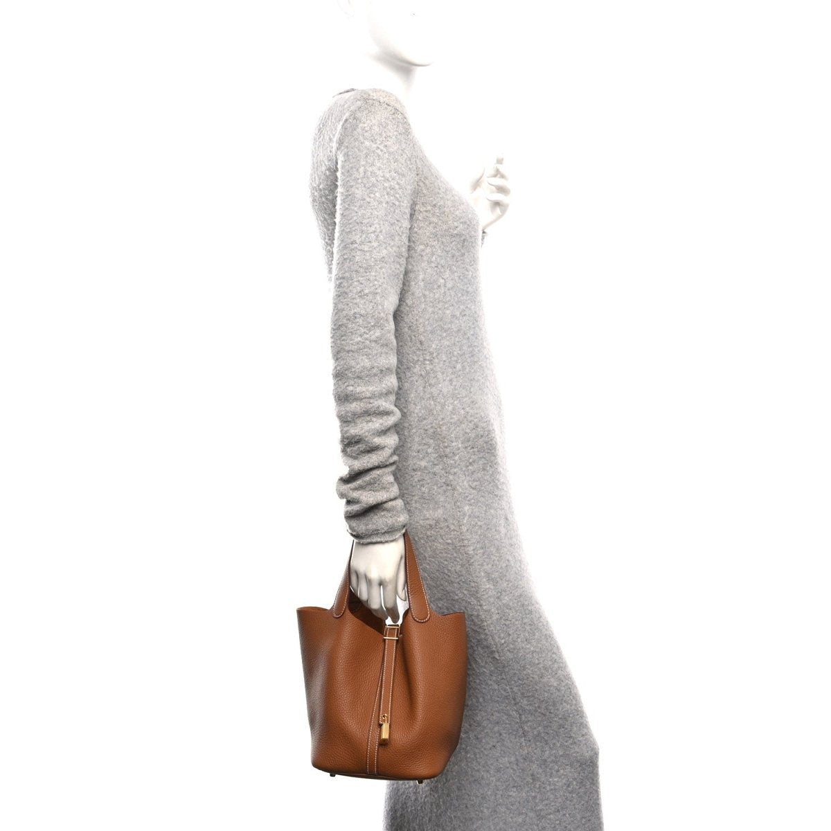 Clemence Calfskin Leather Picotin Lock 22 MM Tote Gold - NEESTRA