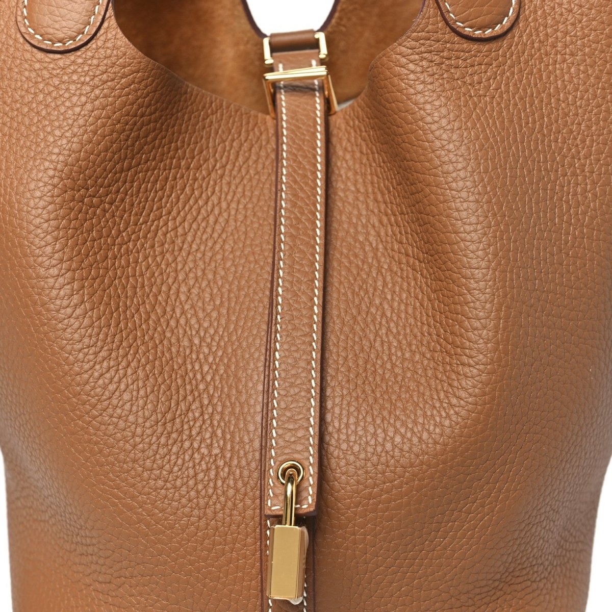 Clemence Calfskin Leather Picotin Lock 22 MM Tote Gold - NEESTRA