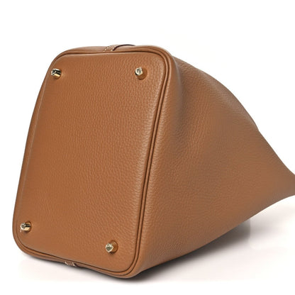 Clemence Calfskin Leather Picotin Lock 22 MM Tote Gold - NEESTRA