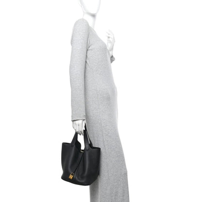 Clemence Picotin Lock 22 MM Tote Handbag Black - NEESTRA