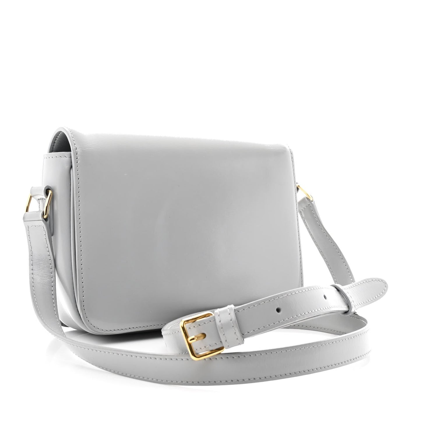 Shiny calfskin shoulder bag with adjustable strap and gold-tone buckle