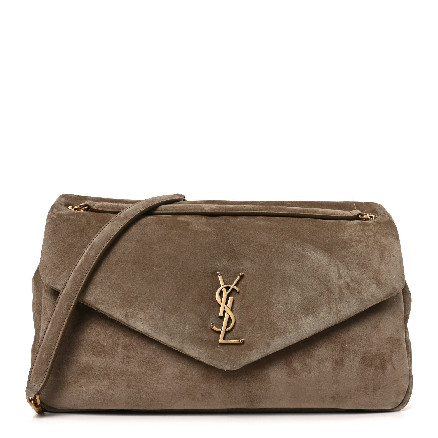 Saint Laurent Calypso Suede Large Shoulder Bag Taupe