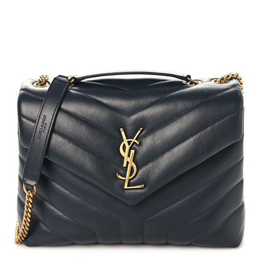 SAINT Laurent Calfskin Y Quilted Monogram Small Loulou Chain Satchel Dark Smog