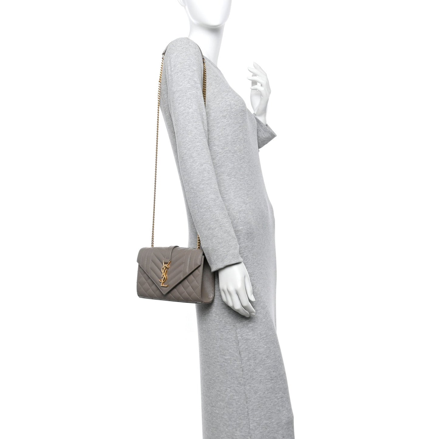 Saint Laurent Grain De Poudre Textured Mixed Matelasse Triquilt Small Monogram Satchel Greyish Brown