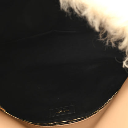 SAINT LAURENT Shearling Shoulder Bag Natural