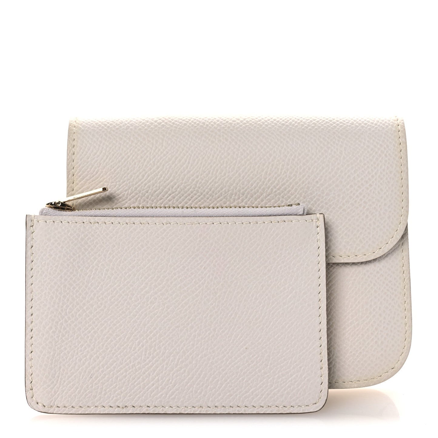 Pale gray leather slim wallet with inner card pocket and stitched compartments