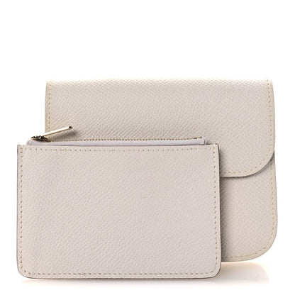 Pale gray leather slim wallet with inner card pocket and stitched compartments