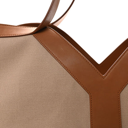 Saint Laurent Canvas Calfskin Y Tote Tan Natural