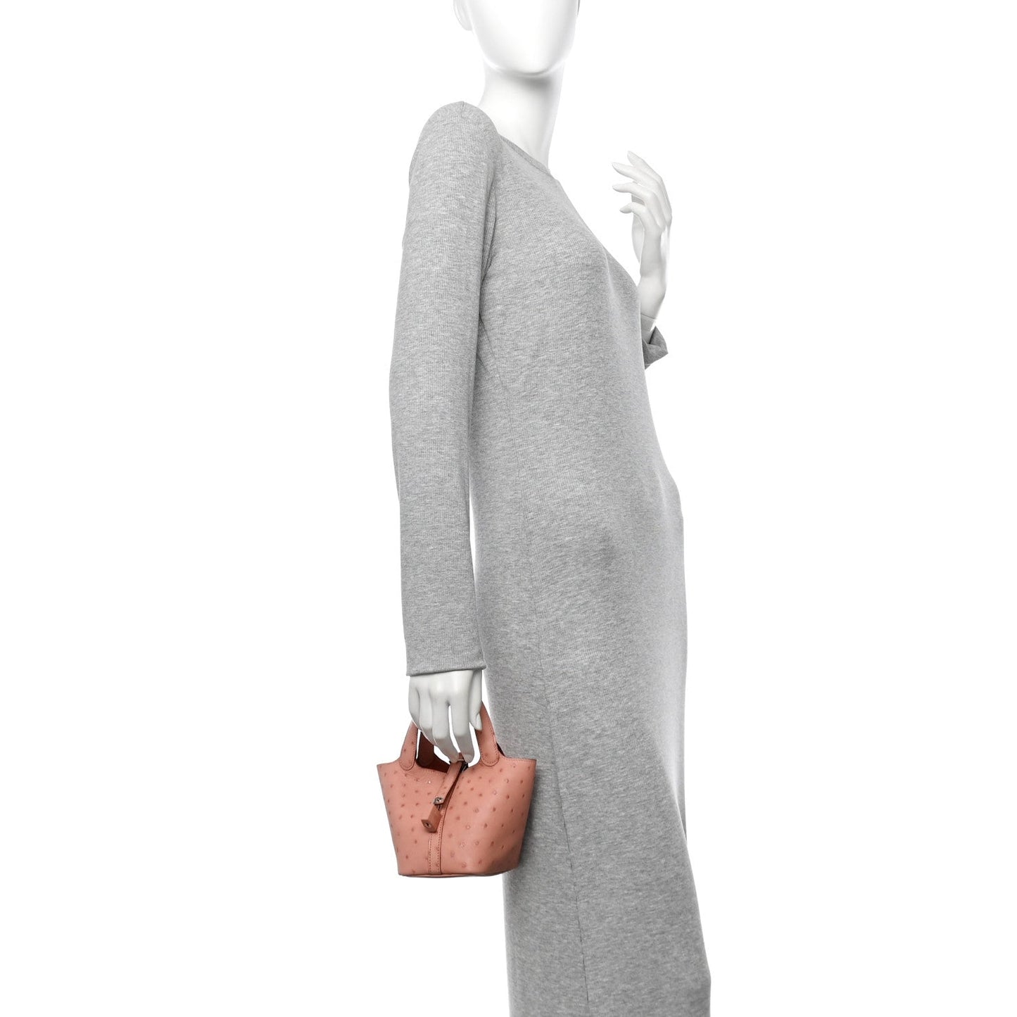Ostrich Leather Micro Picotin Lock Bucket Bag Terre Cuite