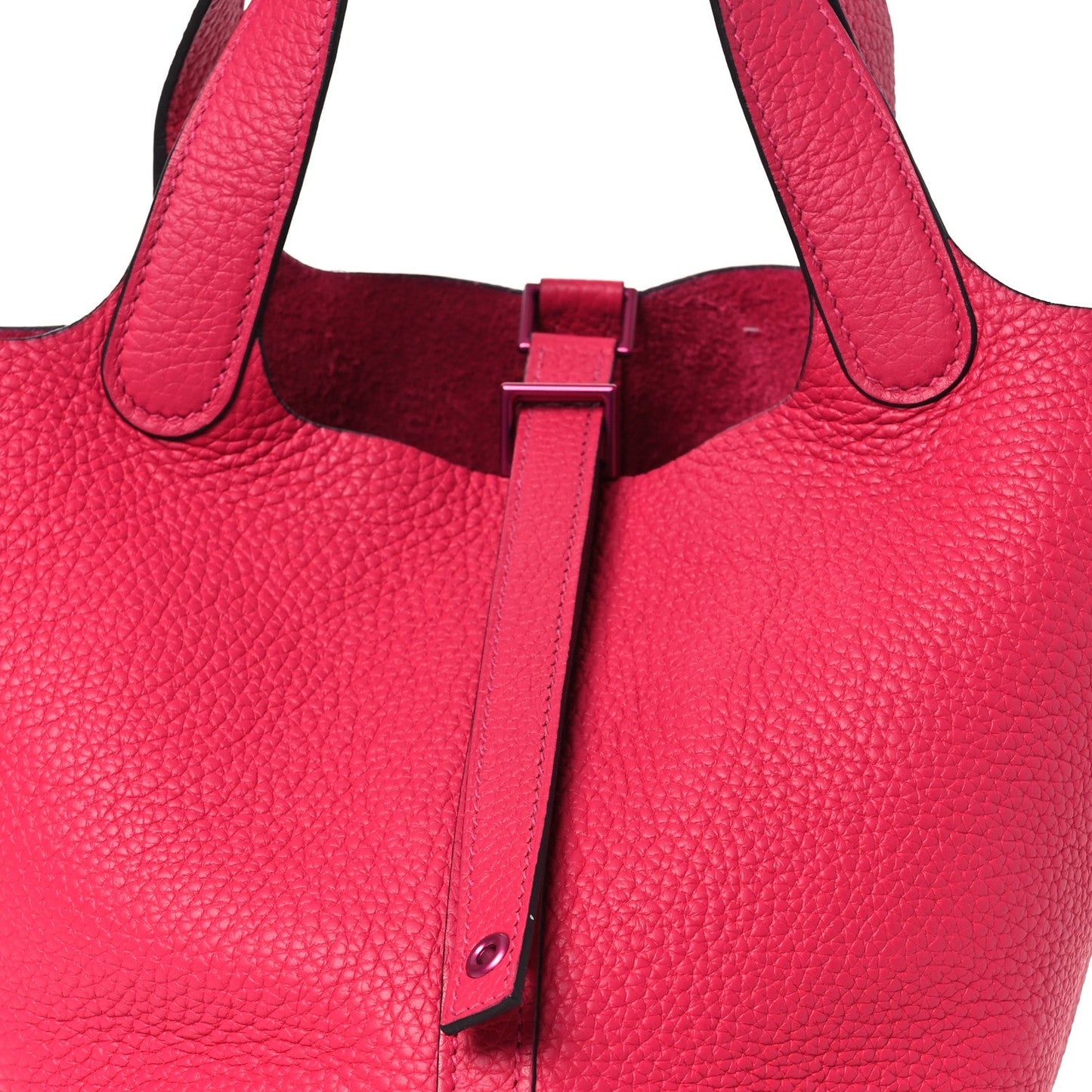 Picotin Lock 18 PM Bucket Tote Textured Calfskin Rose Mexico