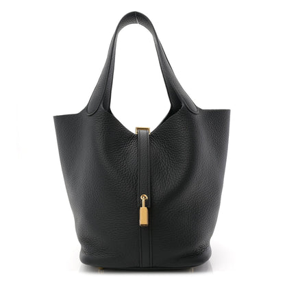 Taurillon Clemence Picotin Lock 22 MM Tote Black