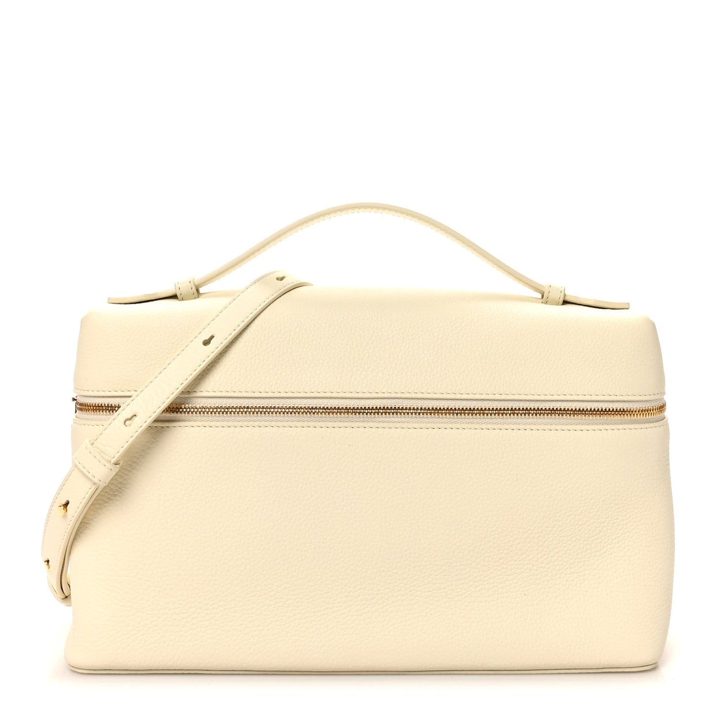 Loro Piana grained calfskin extra pocket pouch in whisper white with top handles and zip