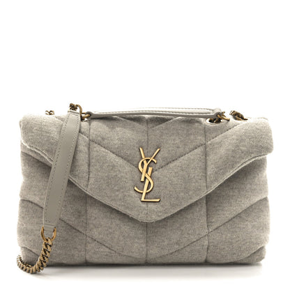 Saint Laurent Jersey Quilted Toy Loulou Puffer Monogram Chain Satchel Chalk Beige