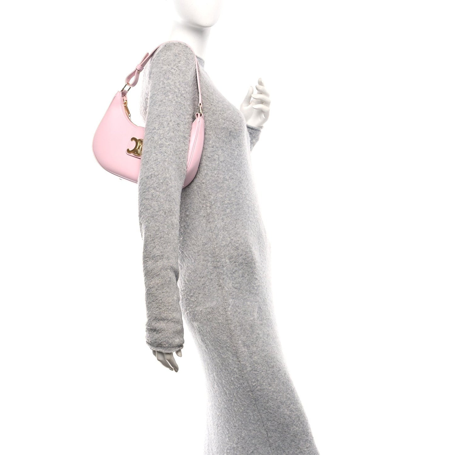 Celine smooth calfskin medium Ava shoulder bag, pastel pink side view with handle