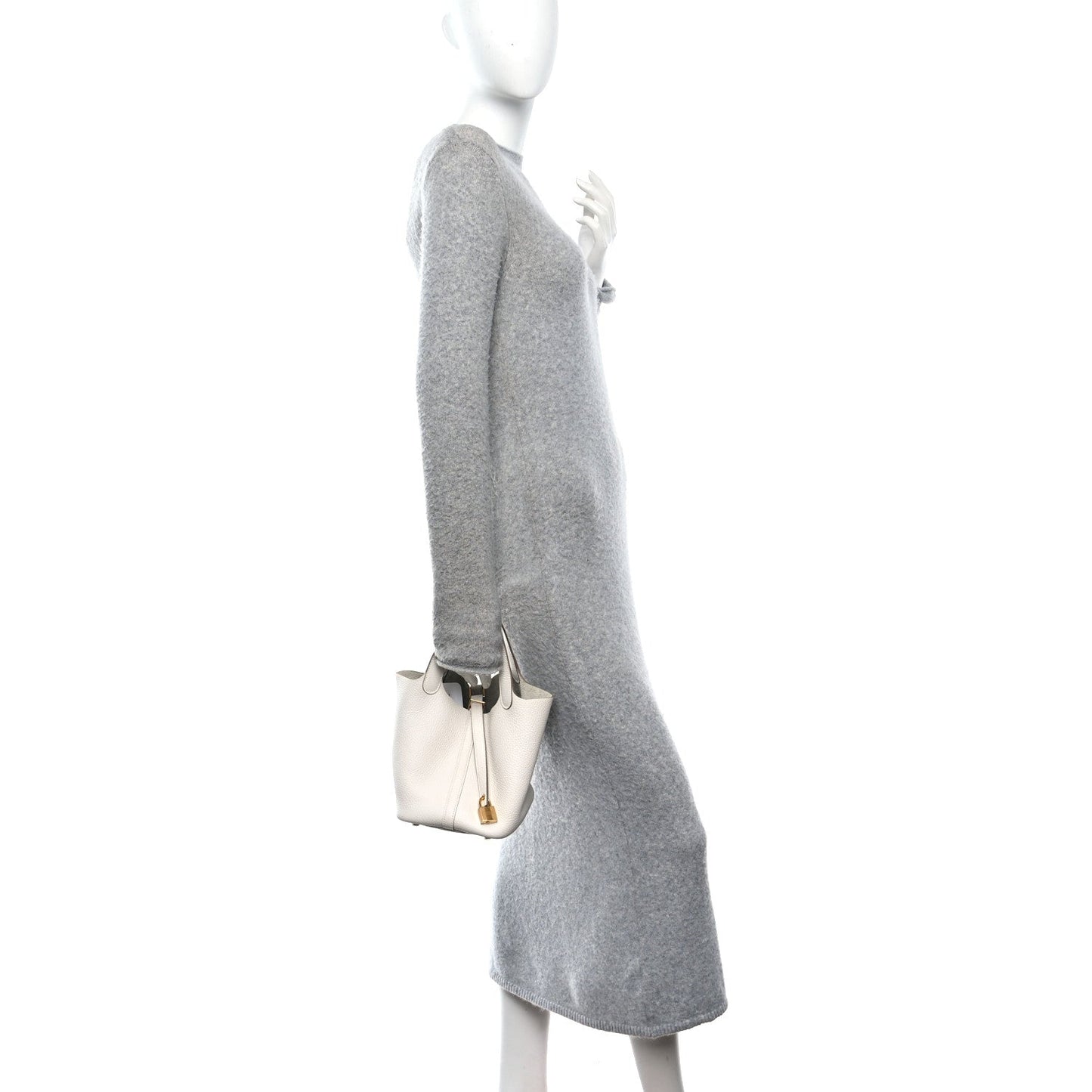 Picotin Lock 18 PM Taurillon Clemence Tote Bag Gris Pale