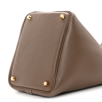 Calfskin Leather Picotin Lock 18 PM Etoupe Bucket Bag