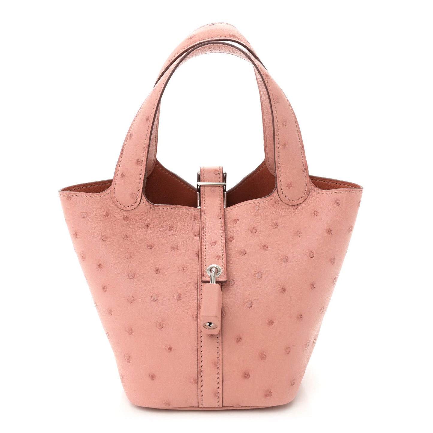 Ostrich Leather Micro Picotin Lock Bucket Bag Terre Cuite