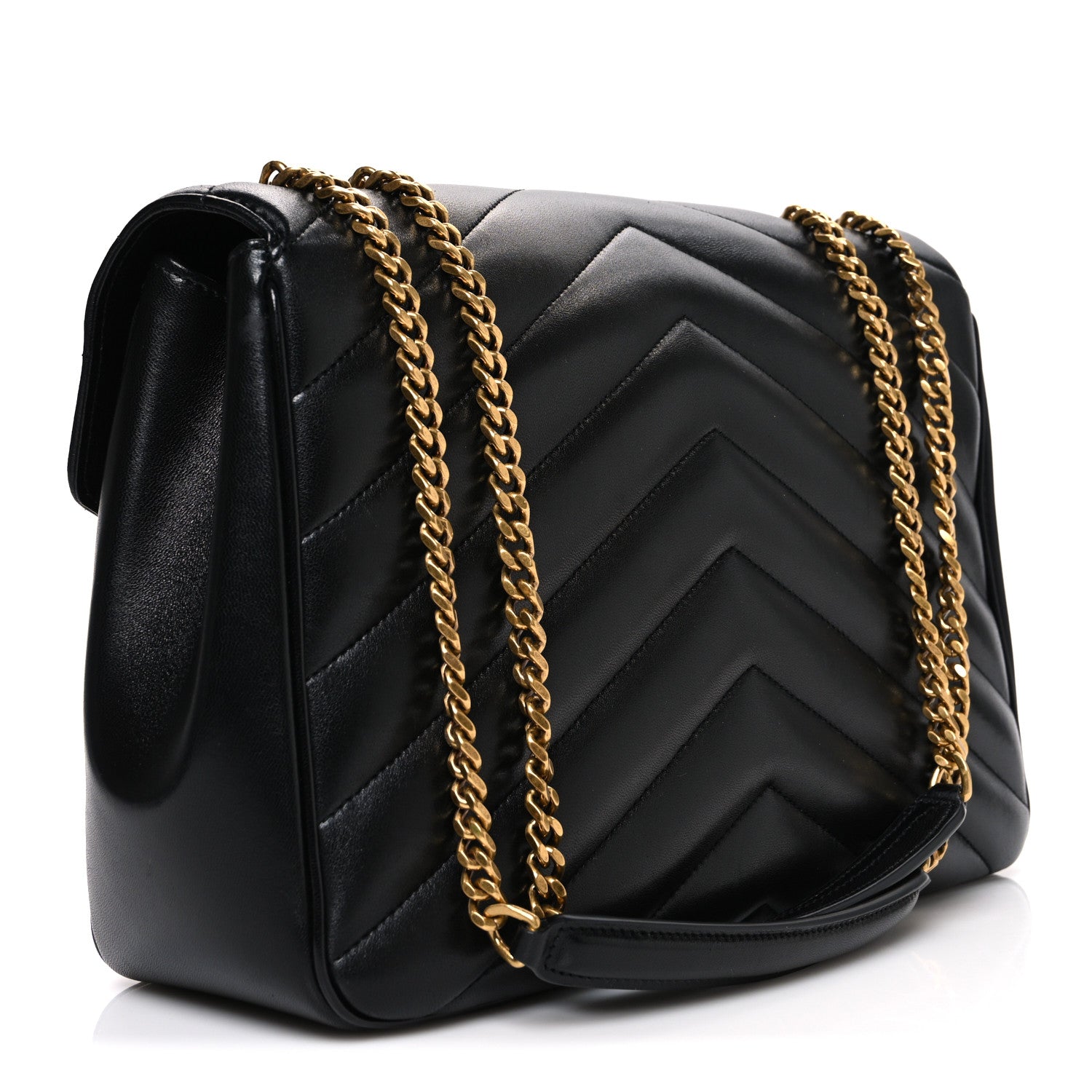 Saint Laurent Large LouLou Chevron Quilted Lambskin Leather Shoulder Bag Black