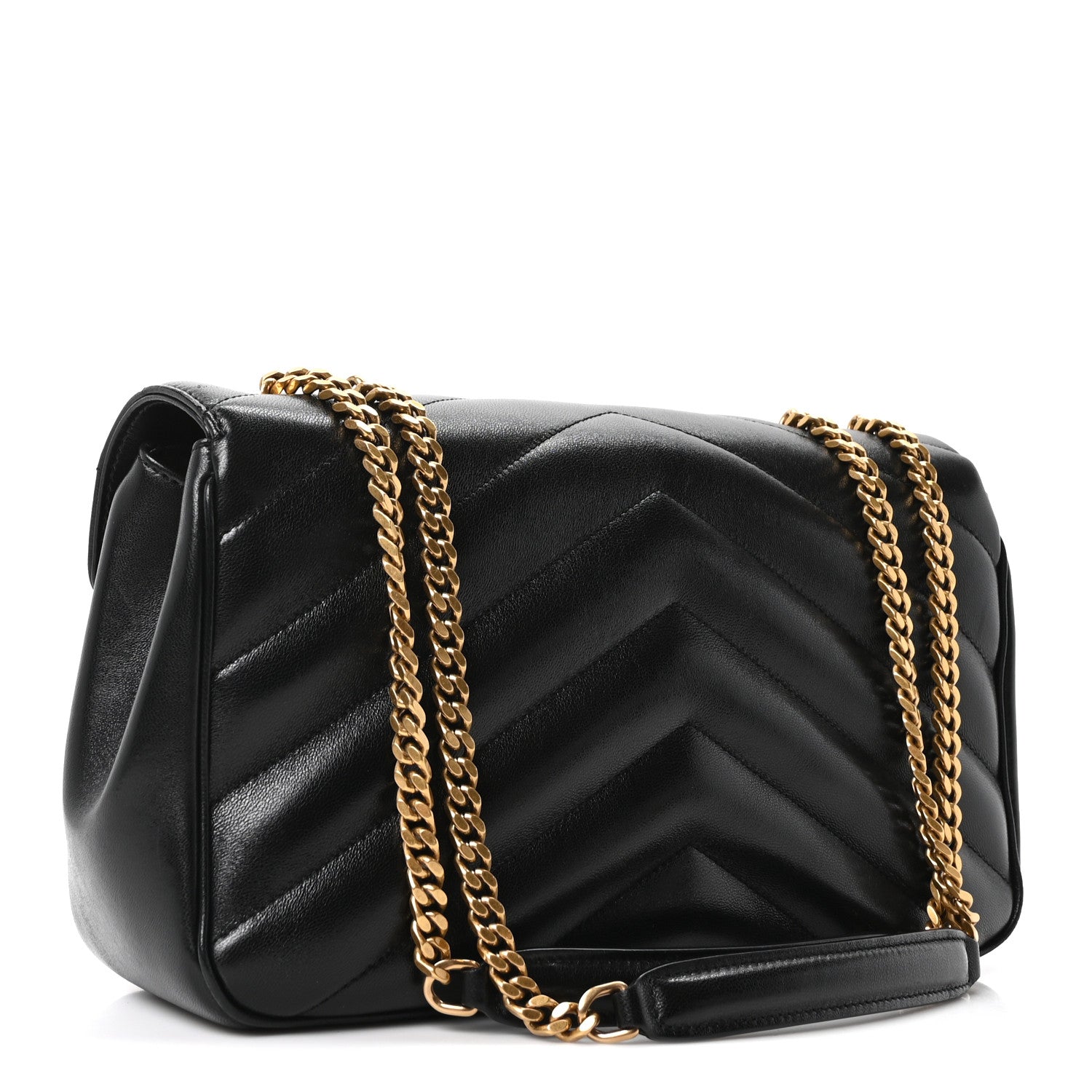 Saint Laurent Loulou Lambskin Chevron Quilted Medium Shoulder Bag Black