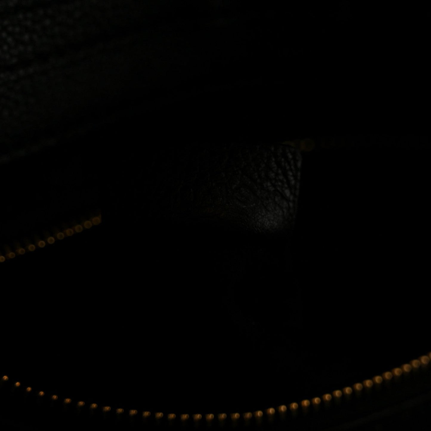 Black interior with gold-trim zipper opening