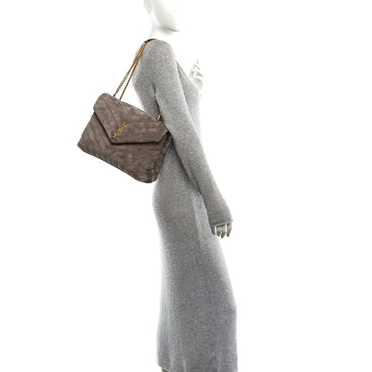 SAINT LAURENT Suede Y Quilted Monogram Medium Loulou Chain Satchel Taupe
