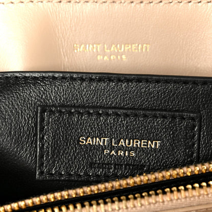 Saint Laurent Calfskin Y Quilted Monogram Small Loulou Chain Satchel Dark Beige