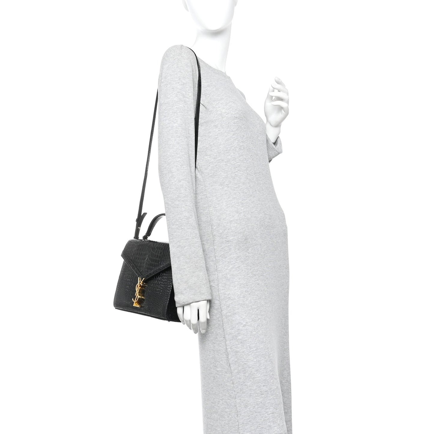 Saint Laurent Cassandra Medium Top Handle Bag Crocodile Embossed Calfskin Black
