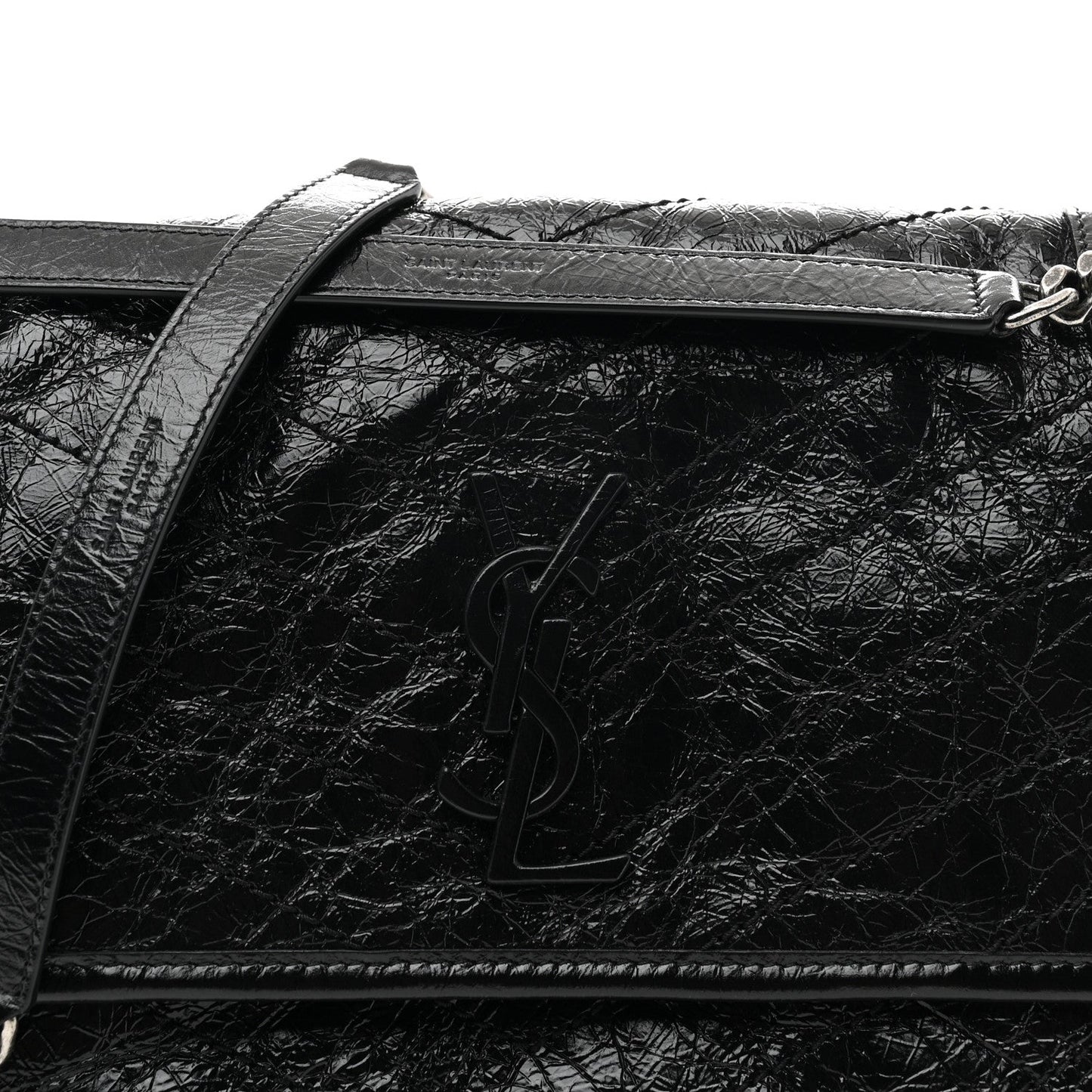 Saint Laurent Niki Medium Chain Satchel Crinkled Calfskin Black