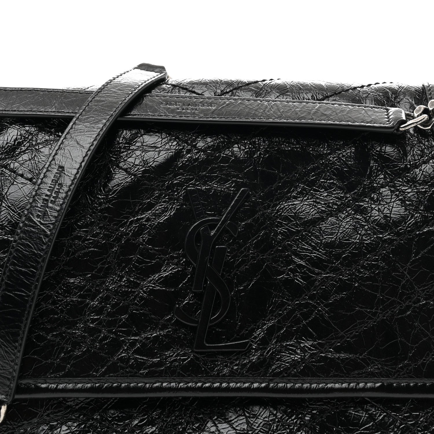 Saint Laurent Niki Medium Chain Satchel Crinkled Calfskin Black