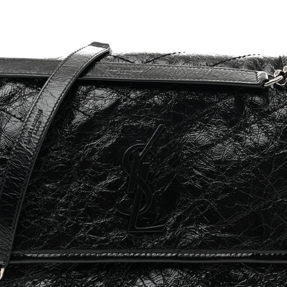 Saint Laurent Niki Medium Chain Satchel Crinkled Calfskin Black